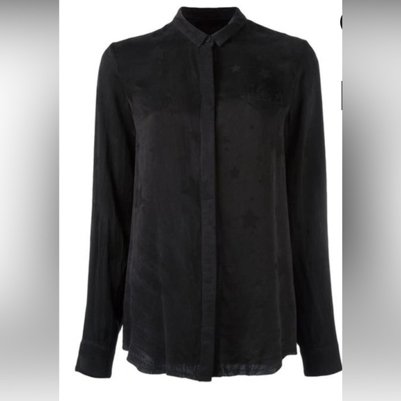 RtA TONE ON TONE BLACK STARS SILK BUTTON DOWN LONG SLEEVE SHIRT - Picture 8 of 8